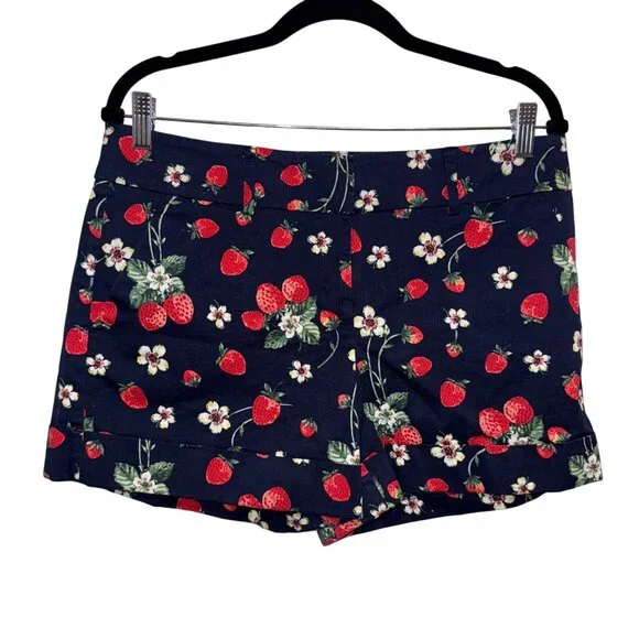 Strawberry Floral Print Womens Shorts Size 12 By 7th Avenue Design Studio Navy - Picture 1 of 5